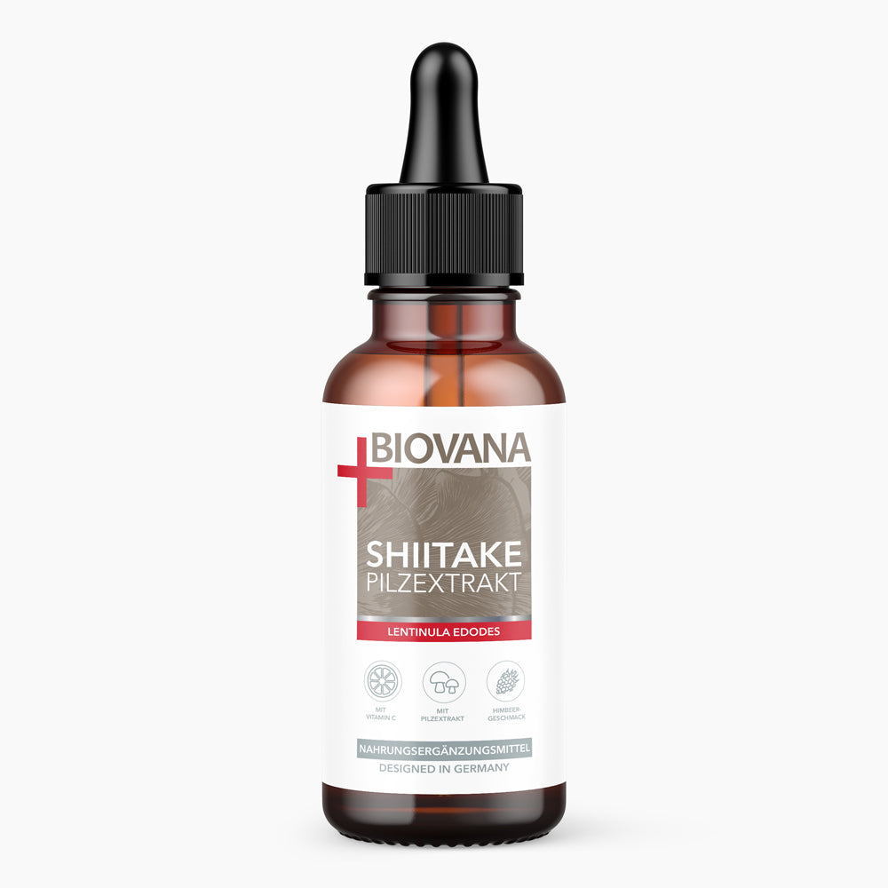 Shiitake_Pilzextrakt_Tropfen_50ml_Fördert die Abwehrkräfte, Vitalität und allgemeines Wohlbefinden_Biovana