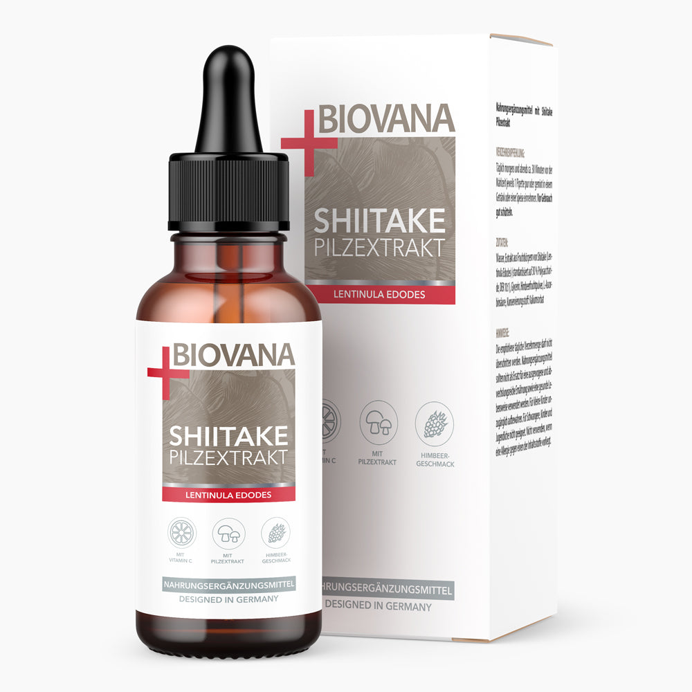Shiitake_Pilzextrakt_Tropfen_50ml_Fördert die Abwehrkräfte, Vitalität und allgemeines Wohlbefinden_Biovana